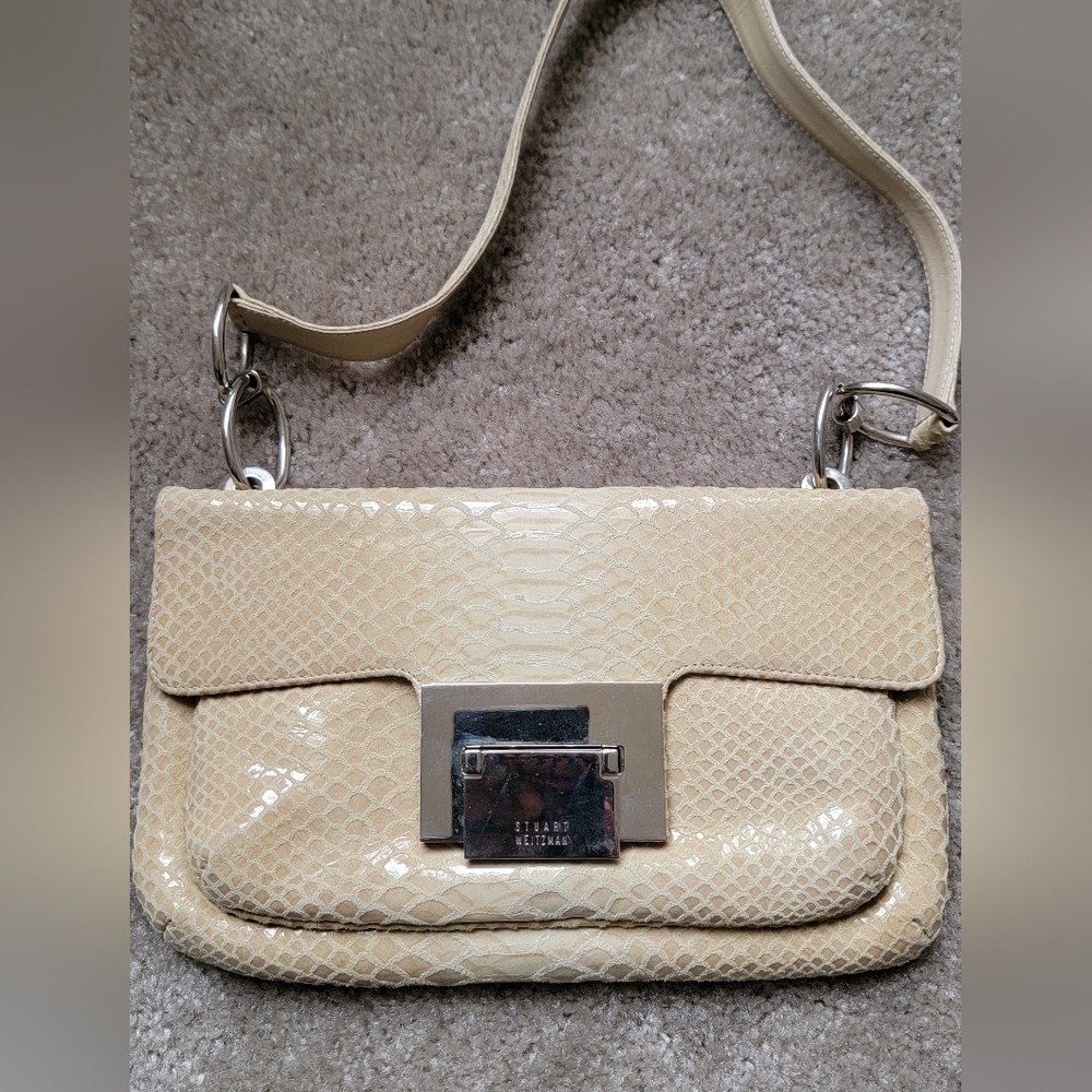 Stuart Weitzman cream snakeskin bag